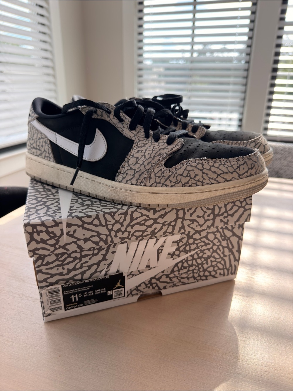 Nike Air Jordan 1 Retro Low OG in Black, White & Grey Elephant Print - Size 11.5